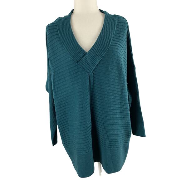 Stitchdrop green sweater v-neck size Large viscose oversized A003548 - Picture 2 of 5